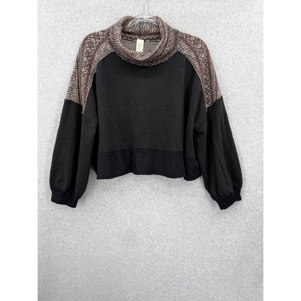 We The Free Free People At The Lodge Pullover Sweater Womens L‎ Black Cowl Neck
